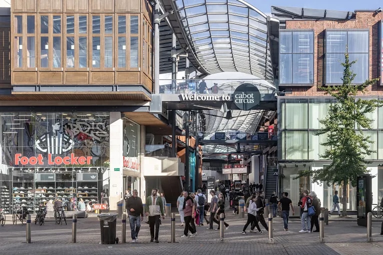 Retail and mixed-use commercial property at Cabot Circus in Bristol, UK, a common asset type evaluated using discounted cash flow models