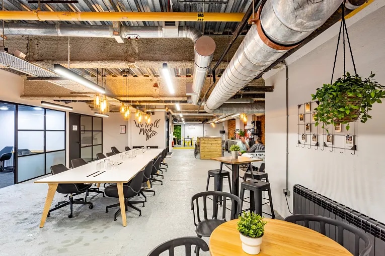 A communal area in a coworking space