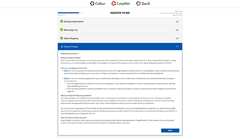 Step 4 providing proof of funds