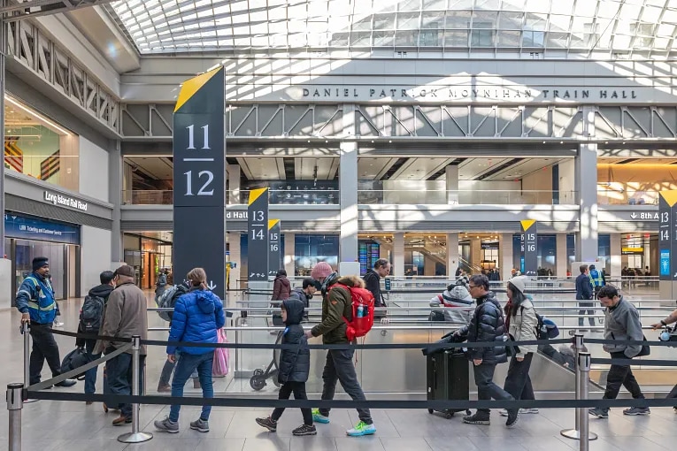 Moynihan train hall at Penn Station in Midtown South, New York City, NY.