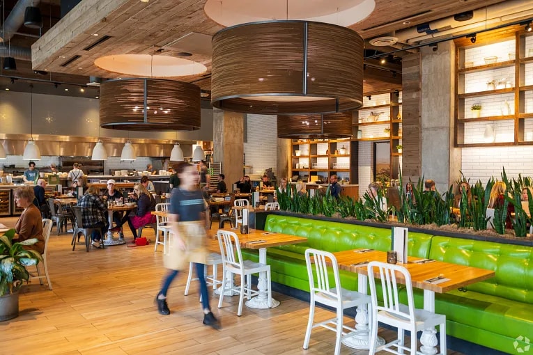 Restaurant interior in the Sixth Street District in Austin, TX.