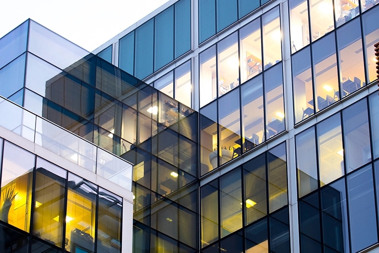Exterior view of a commercial building's windows
