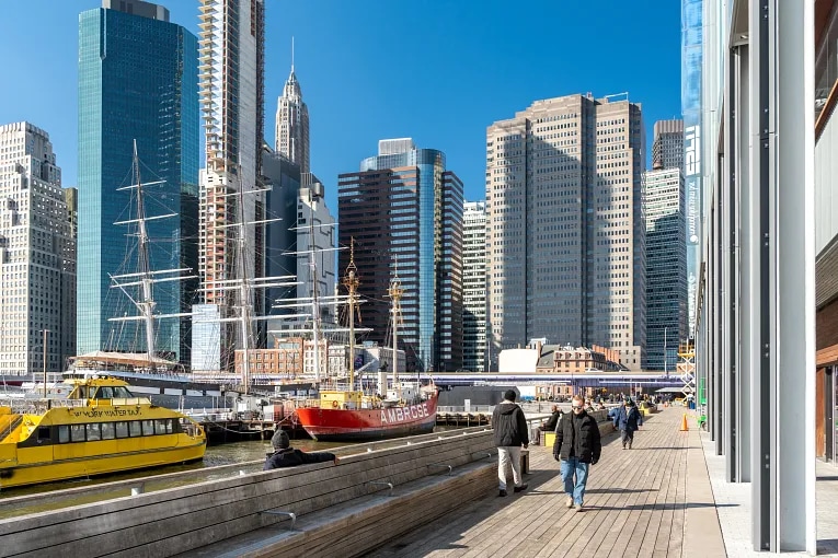 The Financial District skyline in Manhattan, New York City, NY.