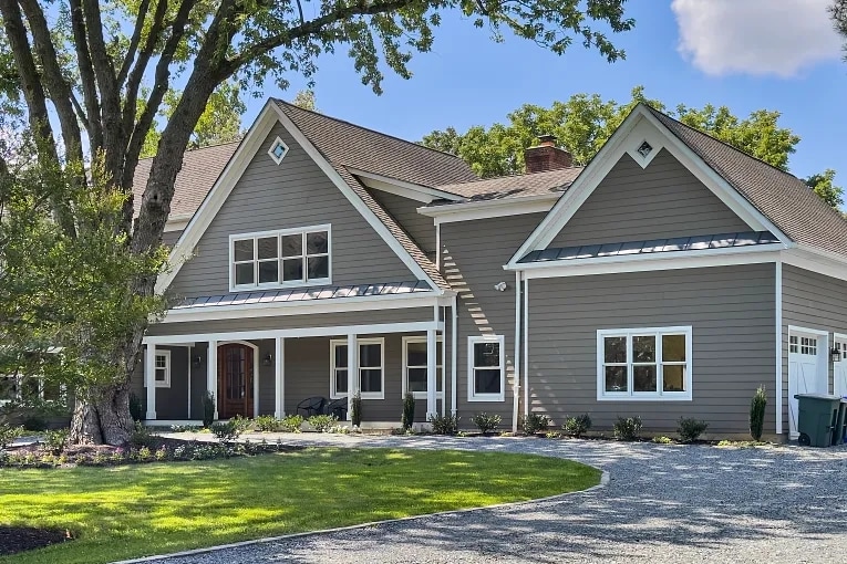 A grey house in the Carderock neighborhood of Potomac, MD.