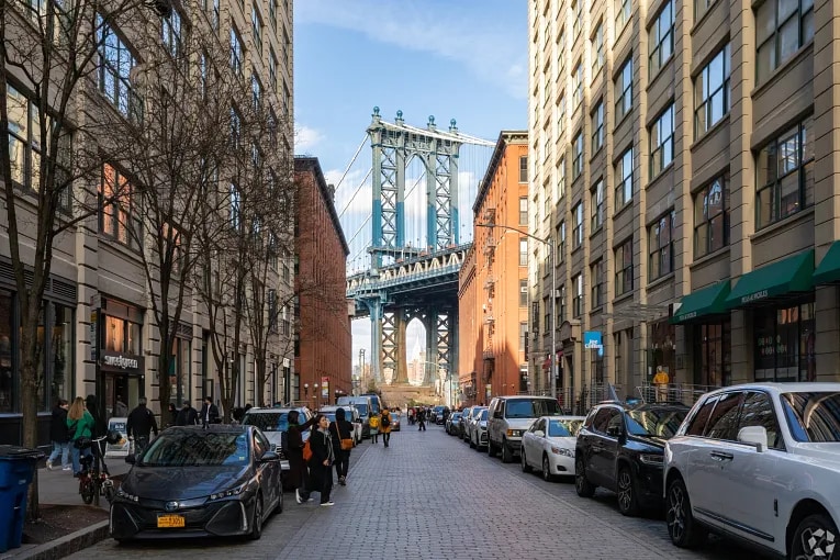 Famous view of the Manhattan Bridge in the DUMBO neighborhood of Brooklyn, NY.